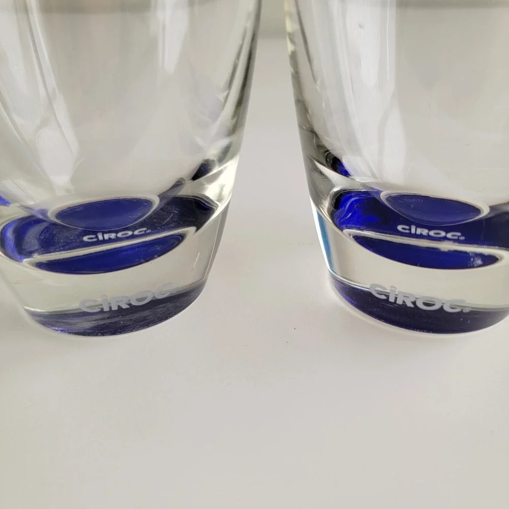 Ciroc Vodka‎ Rocks Glasses Set of 2 Blue Base Italy Excellent Barware